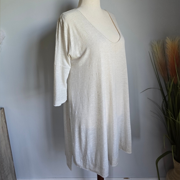 Free People Tri Sierra Linen Knit Cream Swing Oversized Tunic Top Size Medium - Picture 4 of 11
